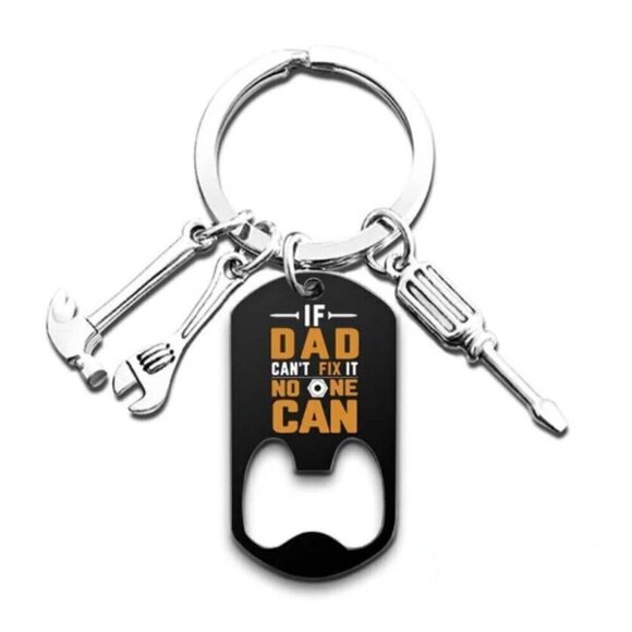 Dad Keychain Bottle Open Stainless Steel with Tin If Dad Can't Fix It No One Can - Picture 2 of 4